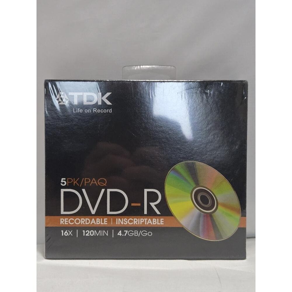 TDK DVD-R 4.7GB 120min Recordable Discs 5-Pack — DVD-R47FS5 New Sealed#M50m